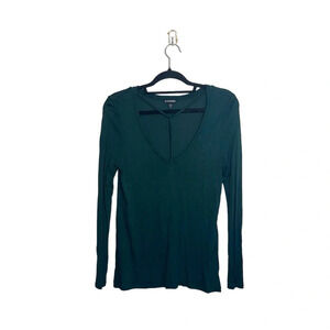 Express Emerald Green T Strap Plunge V-neck Long Sleeve Tee Medium Women’s